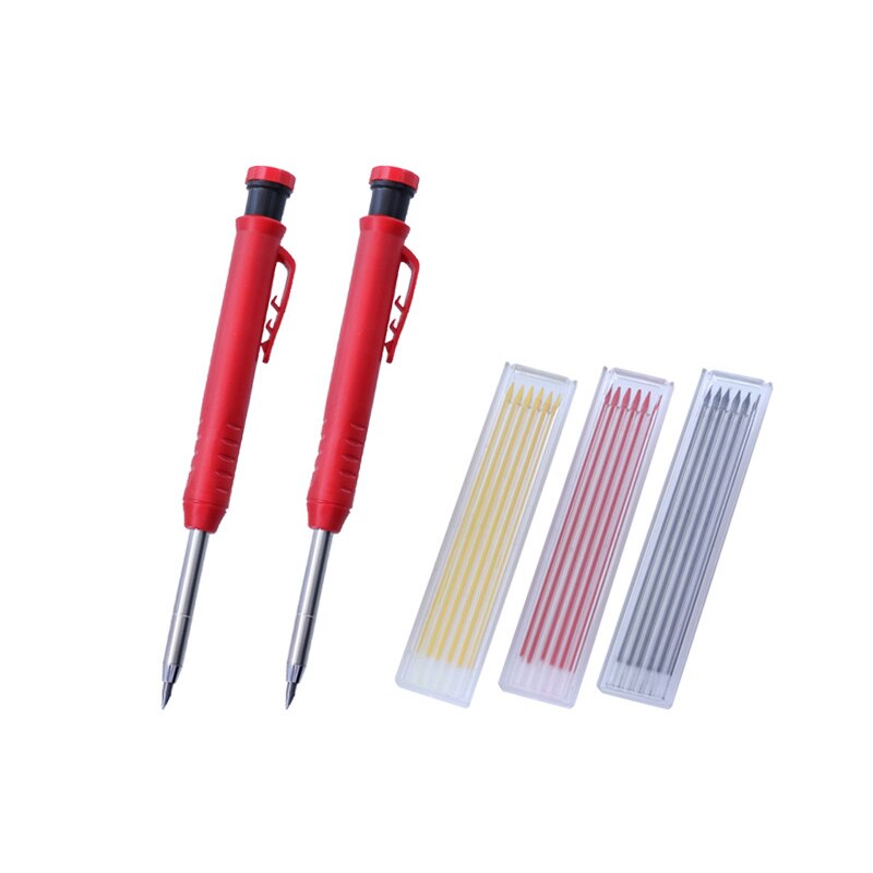 Carpenter Pencil Set Solid Woodworking Construction Marker with Center Punch Built-in Sharpener Deep Hole Mechanical Pencil Tool: Set I