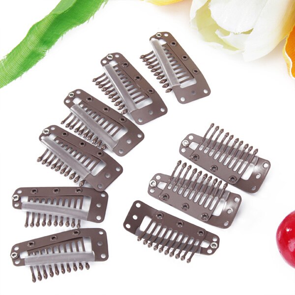 20pcs Wig Clips with Rubber for DIY Hair Extension Black 10-Teeth Snap Comb Wigs Clips Hair Care Styling Tools Accessories
