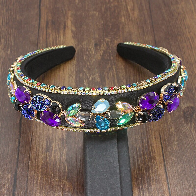 Fairland Industria Pesante Handmade Barocco Della Perla Del Rhinestone Rotondo Stellato Stagnola di Oro Romantico Archetto Imbottito Pieno di Cristallo Delle Donne: purple headband