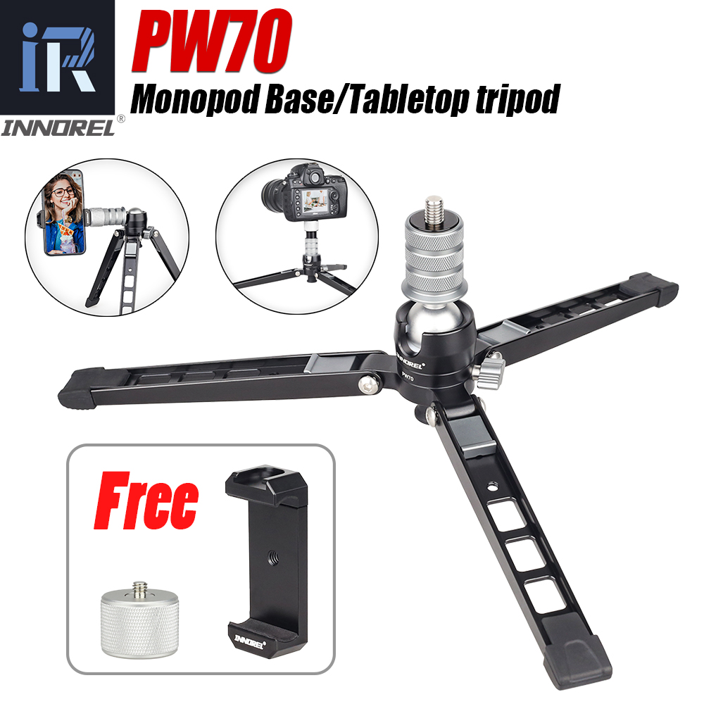 Pw70 tripé mini multifuncional de alumínio, suporte de fotografia para câmera dslr, smartphones com base de monopé