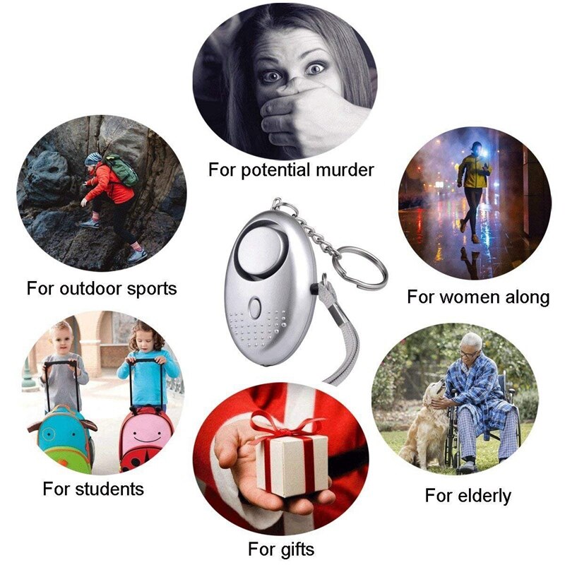 Emergency Personal Alarm, Security Alarm Key Chain With Led Flashlight - Silver