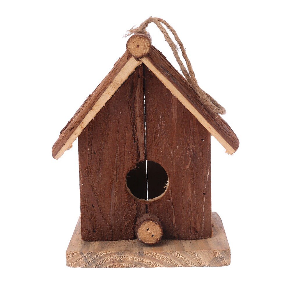 Natural Wood Bird House Hanging Nest Outdoor Garden Cage