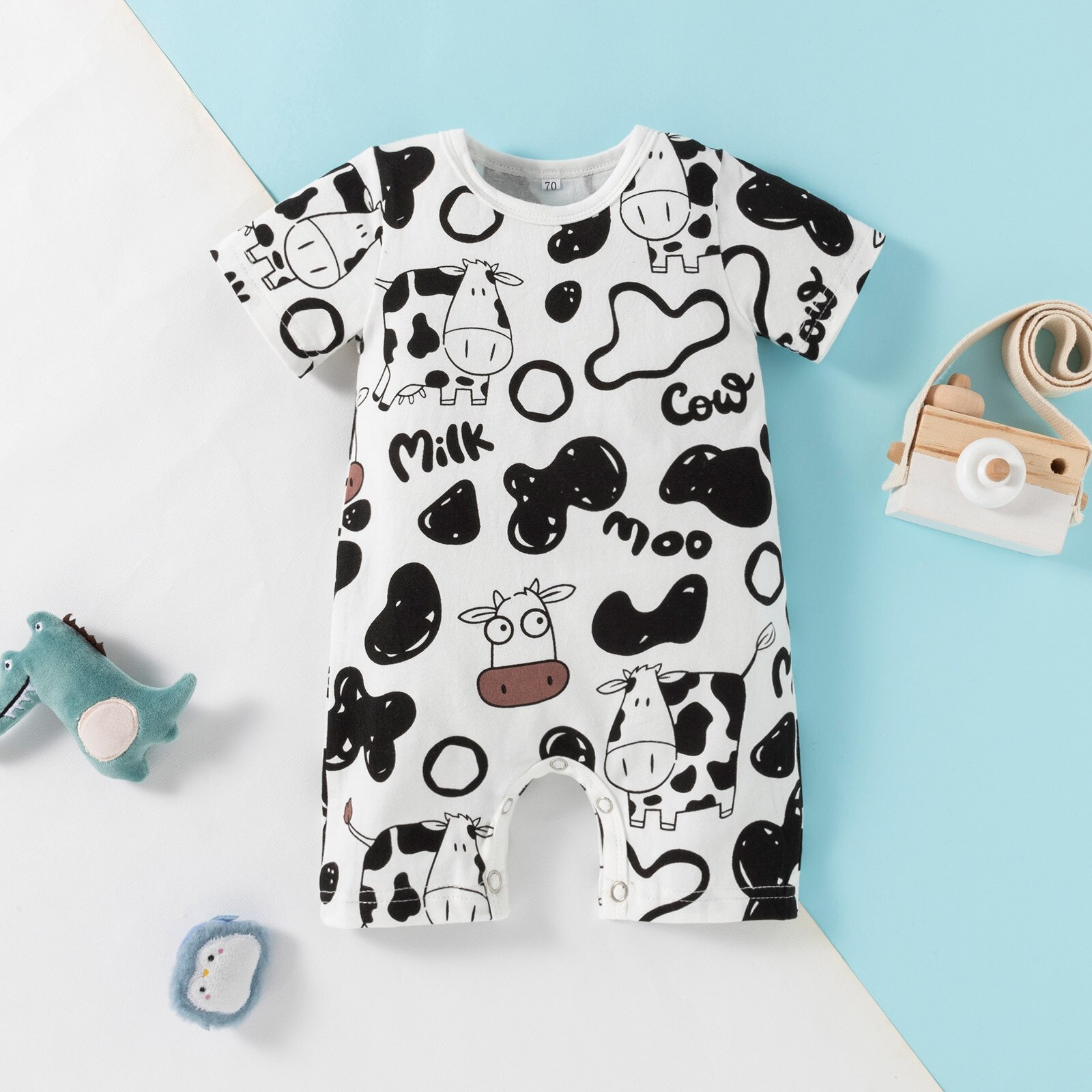 Pasgeboren Baby Baby Meisje Jongens Cartoon Koe Print Korte Mouw Romper Jumpsuit Een Stuk Zomer Baby Kleding 0-12M Детские Костюмы