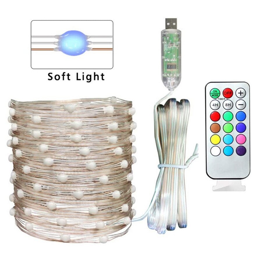 10/20M Smart RGB Christmas Tree Fairy Light USB 200 LED Copper Wire String Light With Remote For Christmas Wedding Party