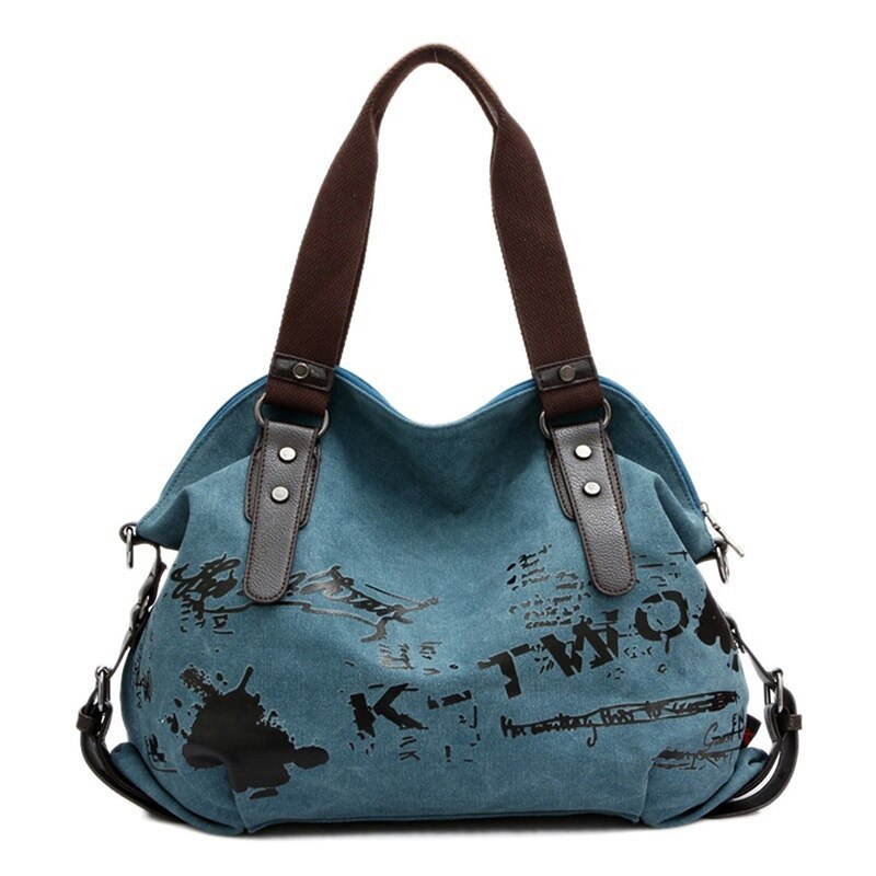 Vintage graffiti kvinder taske lærred håndtaske kvindelig berømt skuldertaske dame totalisatorspil stor crossbody sac en hoved bolsos muje: Blå