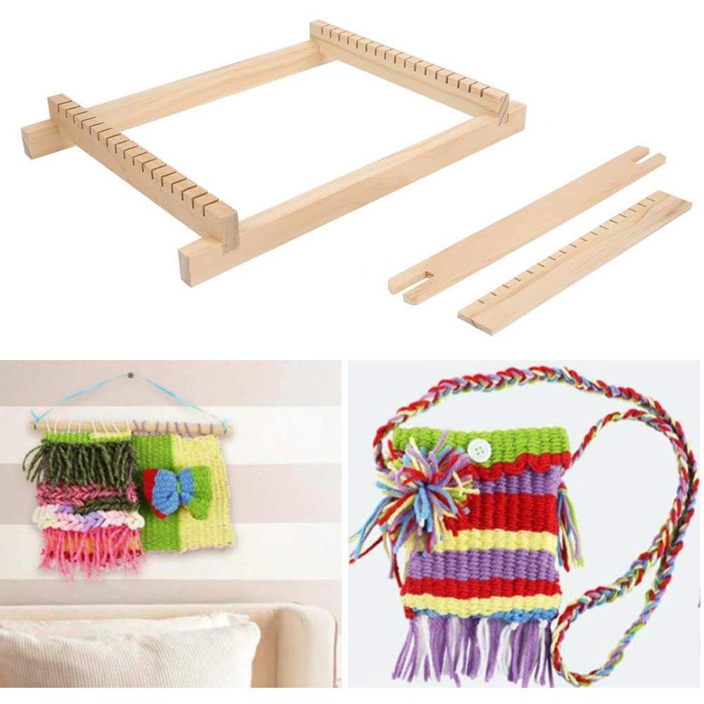 Wooden Tapestry Knitting Machine Weaving Loom With Stand Wood Arts Crafts Weaving Frame Loom for Kids DIY Woven Set