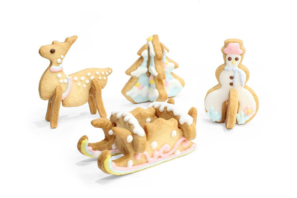 FINDKING DIY 3D Edelstahl WEIHNACHTEN Szenario Cookie Cutter einstellen, backform, umfassen Schneemann, Weihnachts Baum, Hirsch Und Schlitten