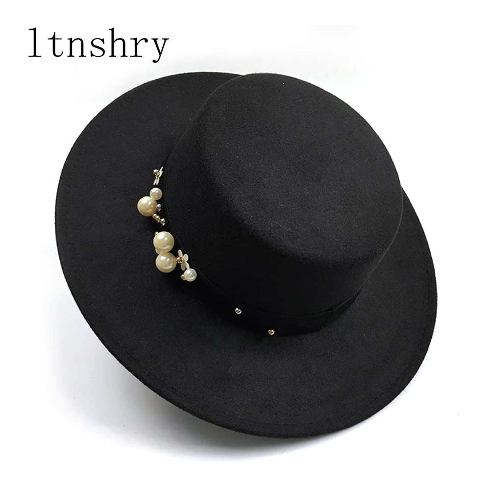 Perle chapeau femme vintage moderigtigt sort top filt fedora hat mænd sombrero bowler kirke trilby hatte til kvinder gorra mujer