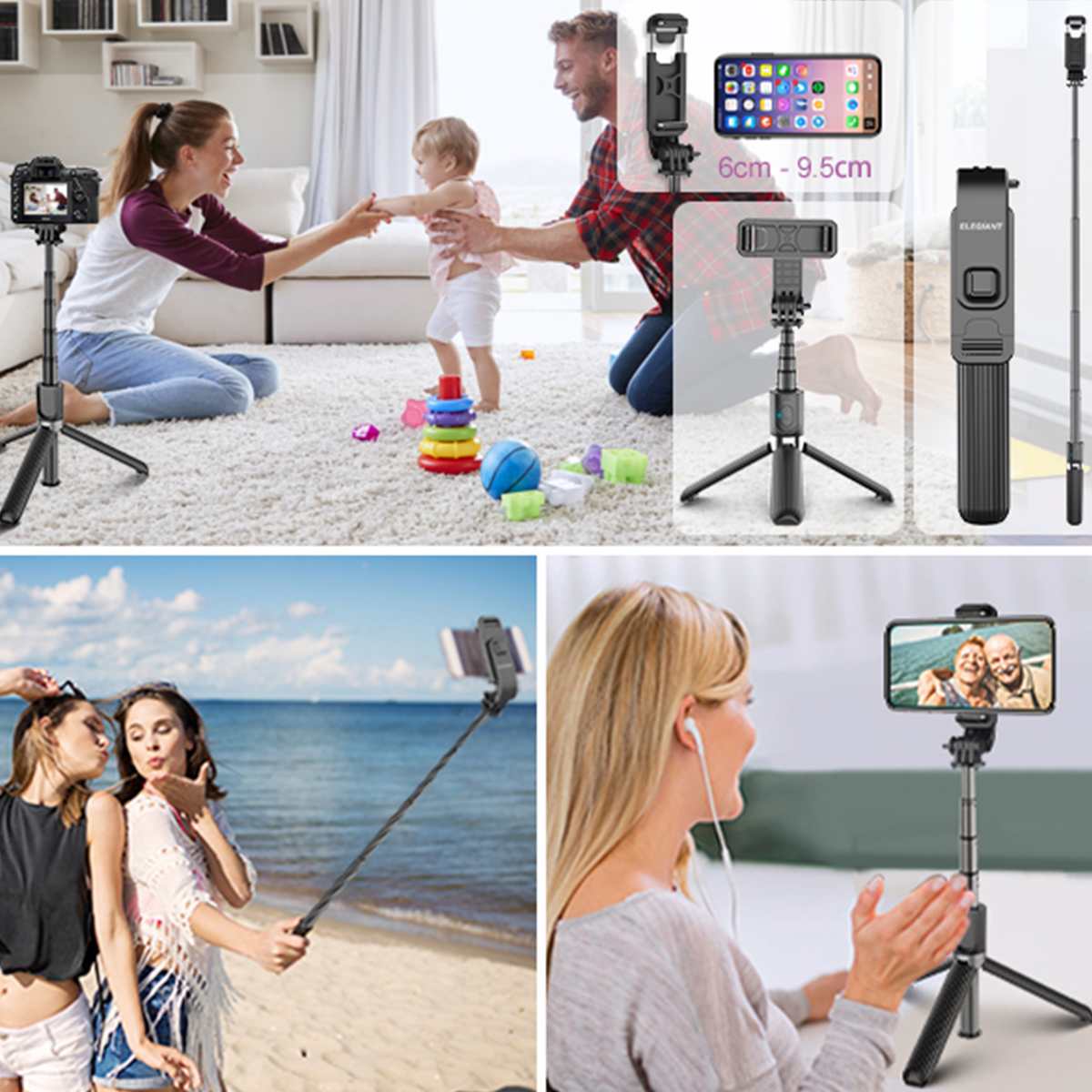 ELEGIANT – perche à Selfie tout-en-un, trépied en aluminium léger, extensible, avec télécommande, pour petit appareil photo