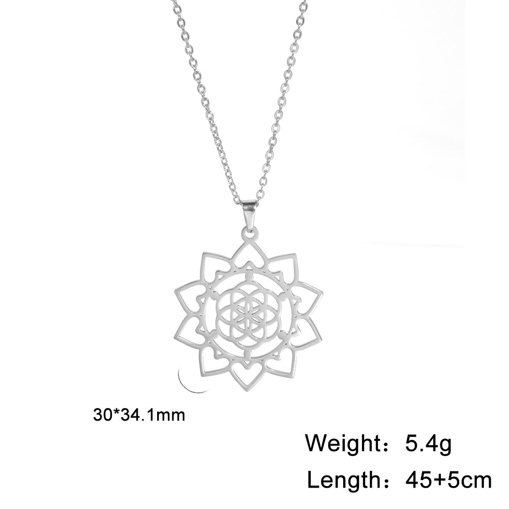 Skyrim – collier avec fleur de vie pour femmes, chaîne de cou en acier inoxydable, amulette, motif géométrique, Mandala, bijoux