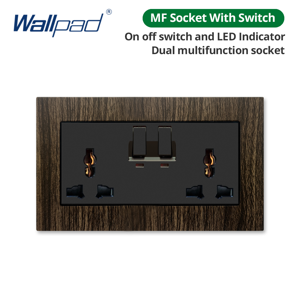 Wallpad Trestruktur Veggkontakt - 1/2/3 Gang 2 Veis Lysbryter med LED Dimmer & USB EU Stikkontakt - 146x86mm