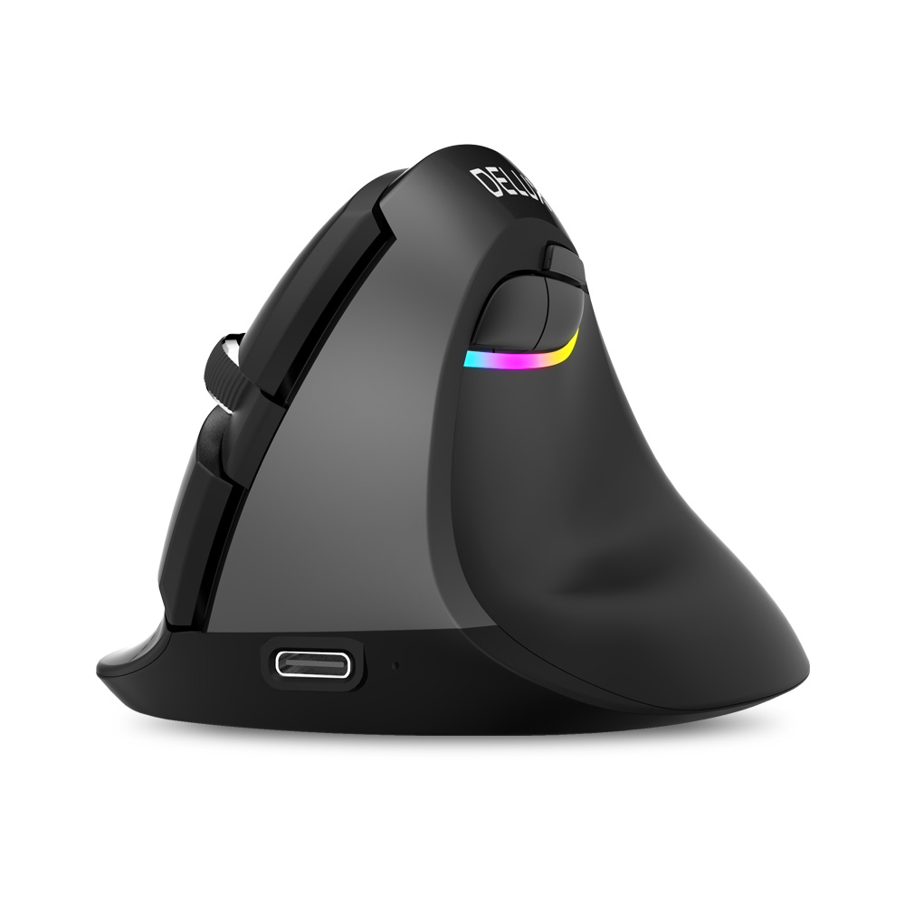 Delux M618 Mini BT+USB Wireless Mouse Silent Click RGB Ergonomic Rechargeable Vertical Computer Mice for Small hand Users: Black