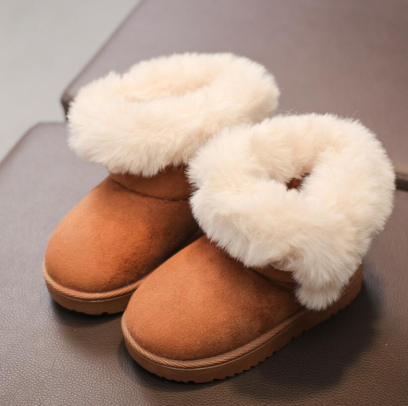 Winter Kinderen Laarzen Kinderen Mode Schoenen Baby Sport Schoenen Warme Laarzen Meisjes Enkellaarsjes Peuters Bont Pluche Sneeuw laarzen: Brown / 30 (Insole 18.8CM)