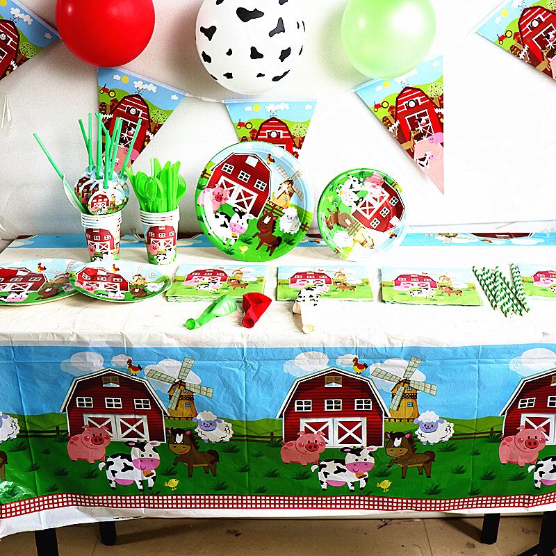 Vaisselle jetable à thème d'animaux de ferme, fournitures de fête d'anniversaire, serviettes en papier de Jungle, décoration de Ranch et de Zoo, assiettes