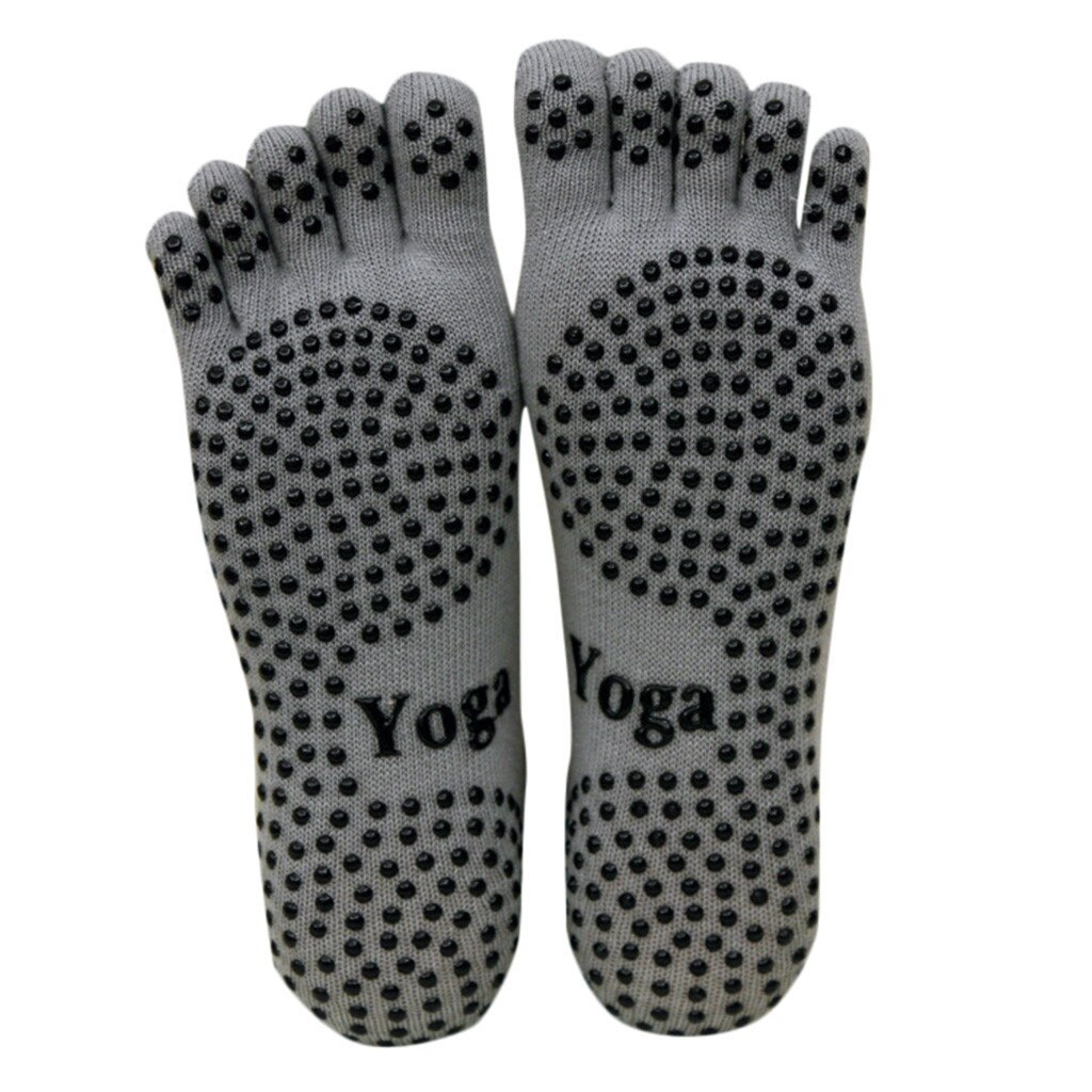 Menn varm yoga gym sklisikker massasje anti slip tå sokker full grip sokker hæl sport sklisikre sokker fem finger yoga sokk: D