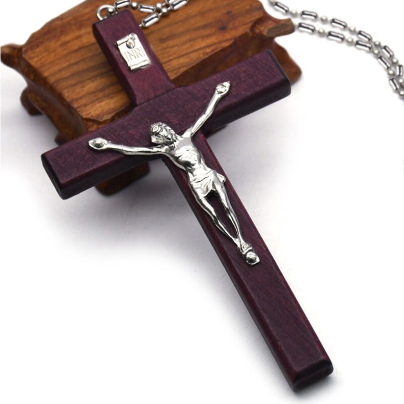 Holz Religiöse Jesus Kreuz Halskette Christian Kruzifix Pendent mit Kette Schmuck Charme für Männer