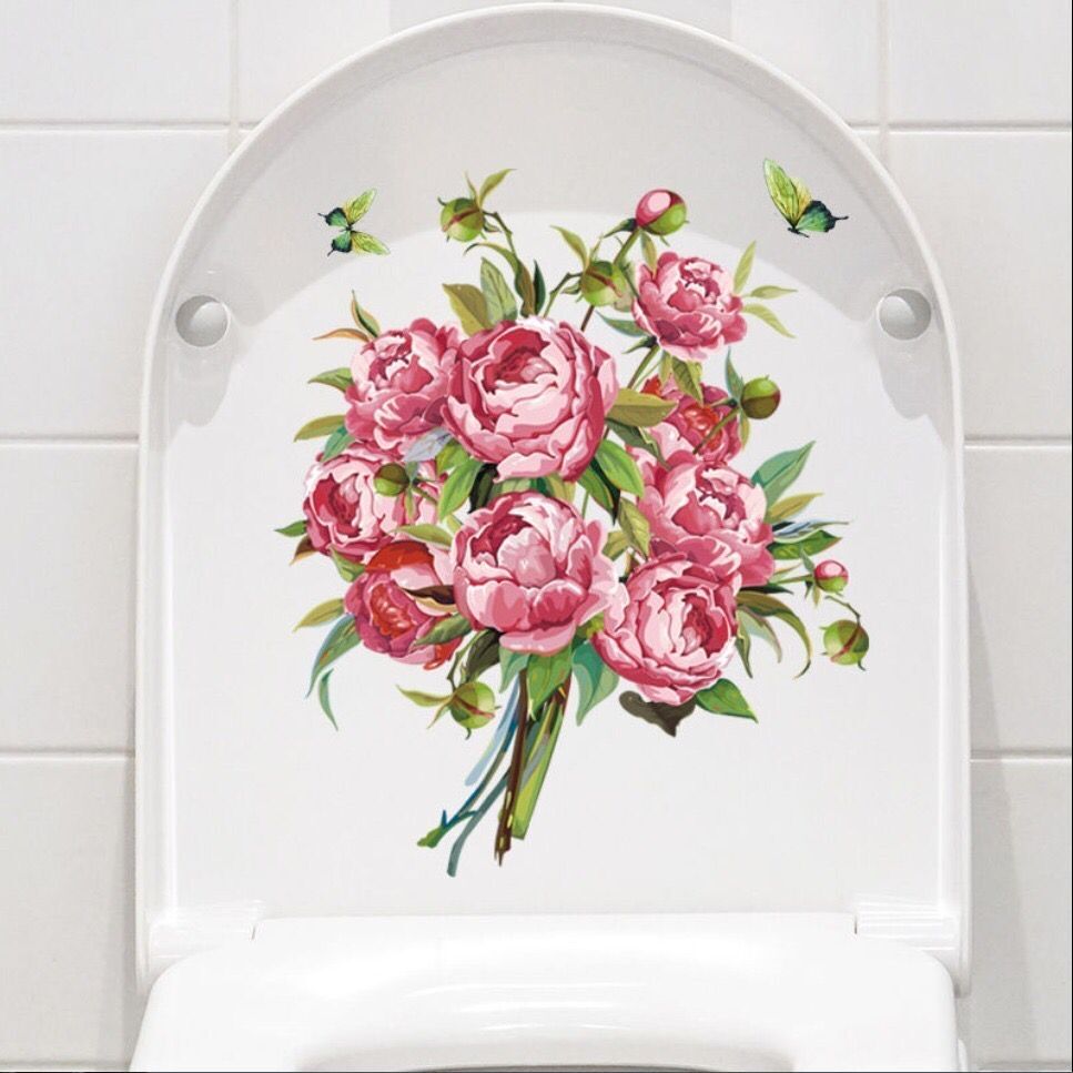 Smukke farverige blomster toilet sæde badeværelse dekoration pvc toilet gulv klistermærker wc indretning toilet bundet hanako kun klistermærker: Hm009
