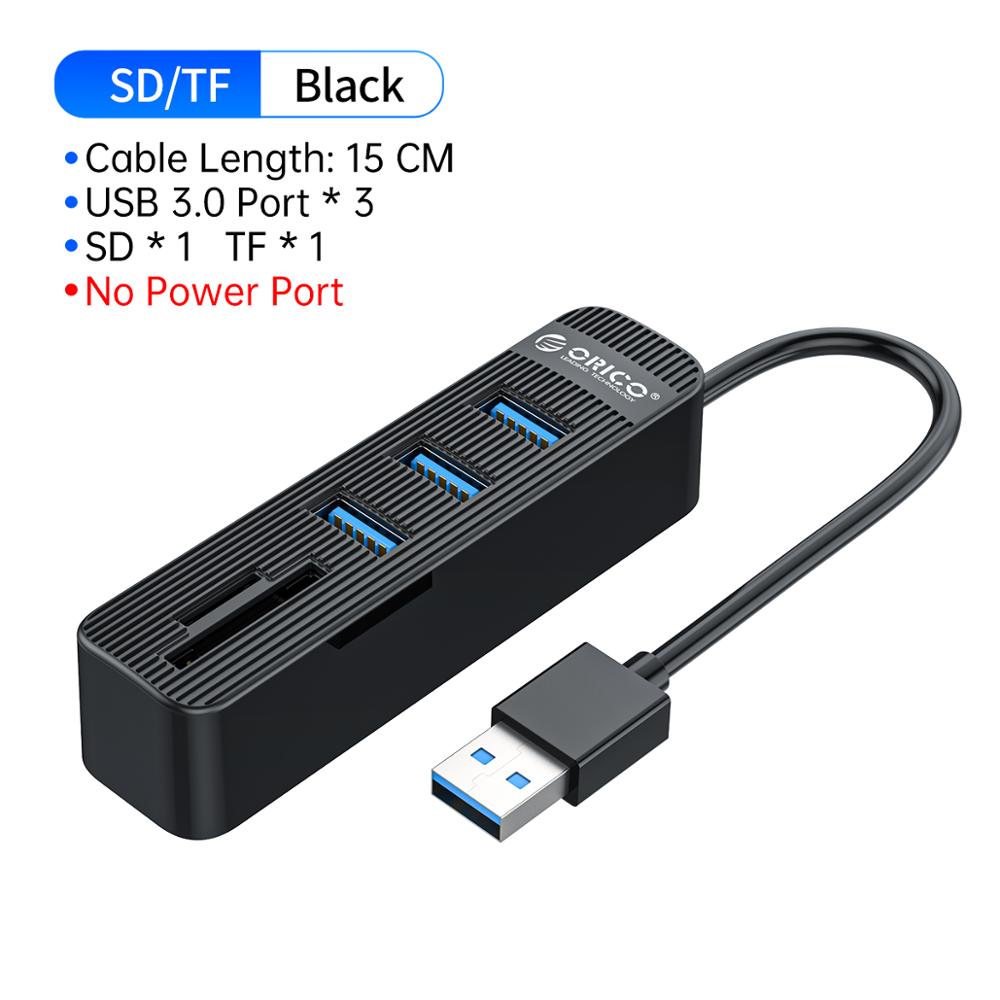 ORICO USB 3.0 Hub 3/6 Port Expander Adapter TF SD Card Reader All In One For PC Computer Accessories: USB3.0 3port BK 15CM