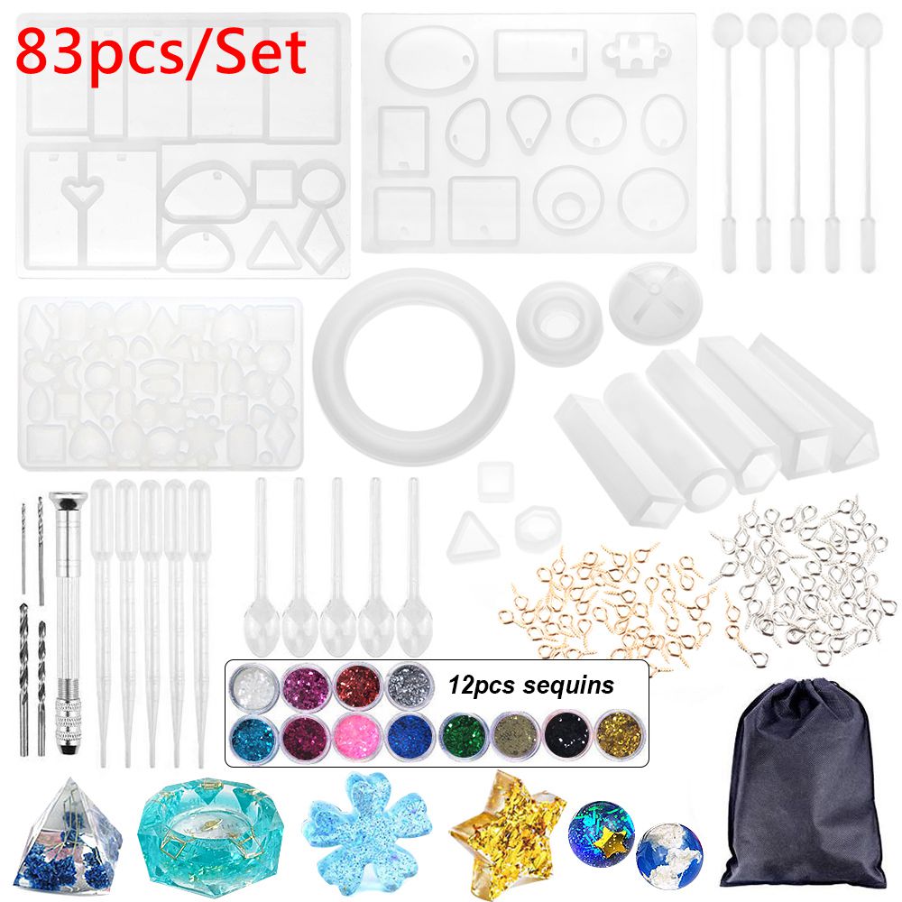 Mixed Style Jewelry Epoxy Casting Molds Tools Set Silicone UV Casting Tools Clay Resin Casting Molds For Jewelry making DIY: 83pcs set