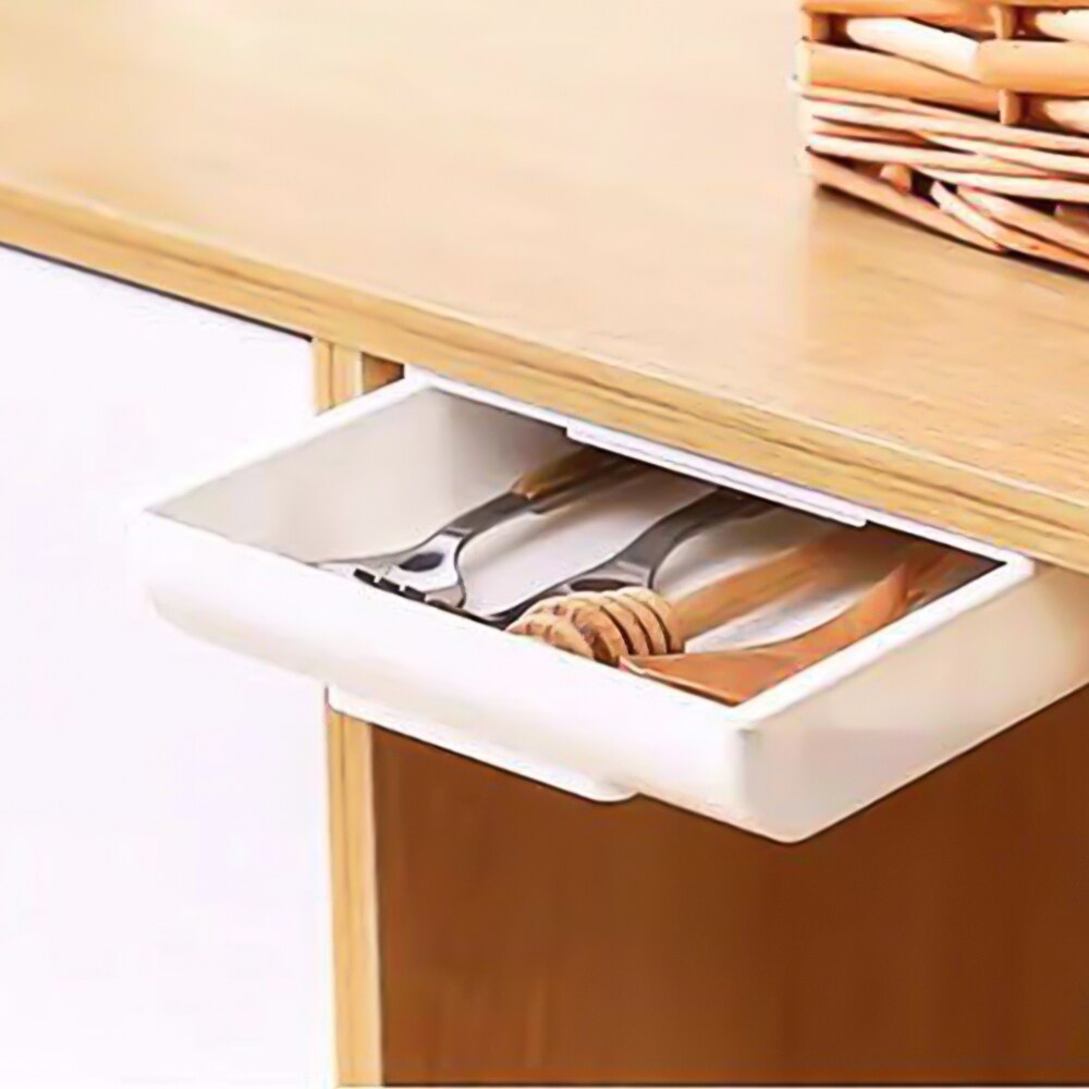 Creativity Self Stick Desk Drawer Hidden Storage Box Stationery Case Pencil Tray Pen Holder Makeup Organizer For Office Home