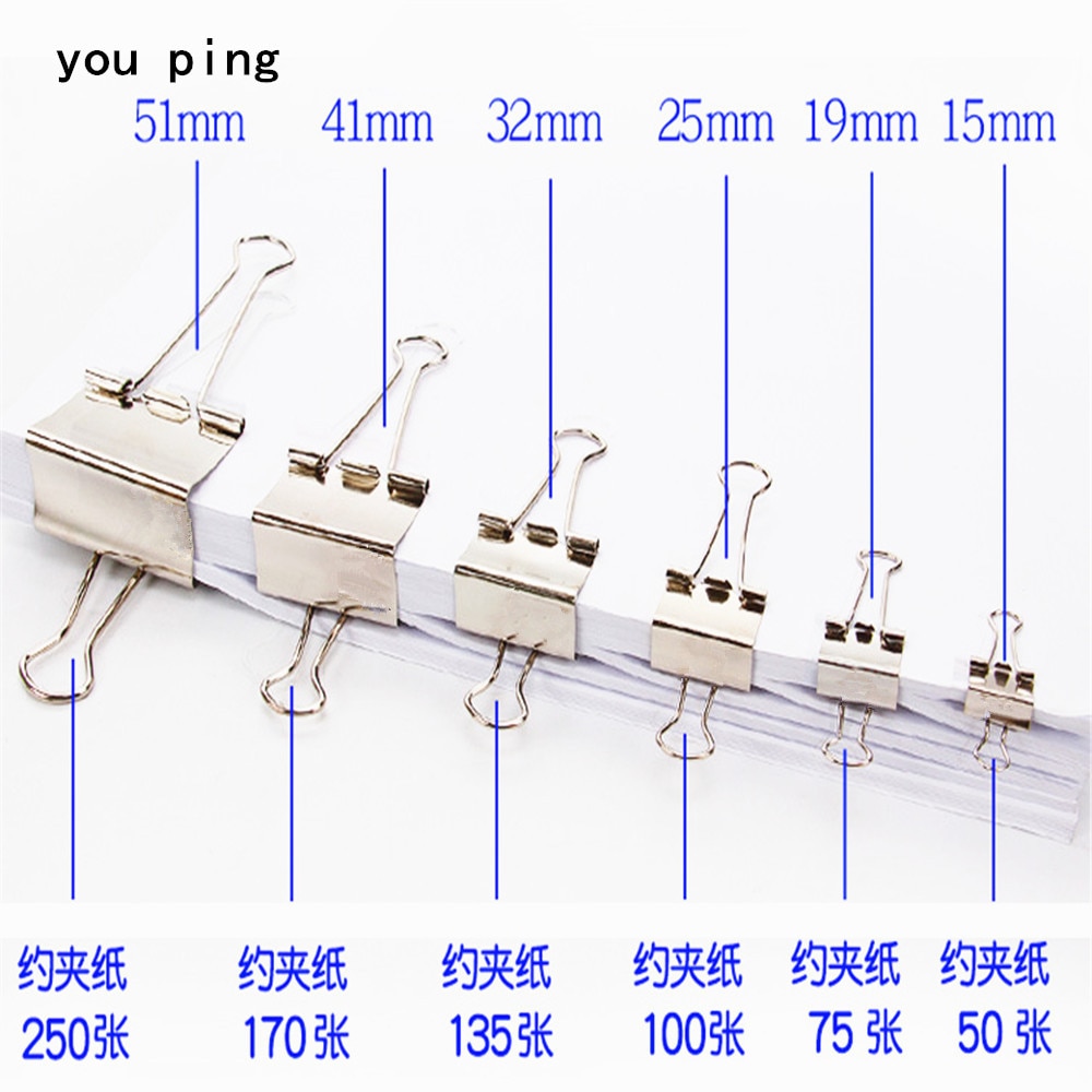 3 Colors 15mm 19mm 25mm 32mm 41mm 51mm Clamp Paper Binder Clips Bookmark Clips Memo Clip Student School Office Supplies