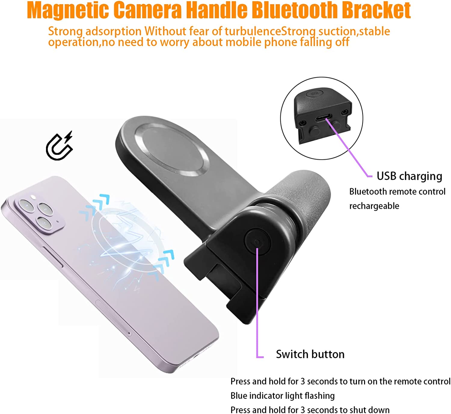 Snapgrip magnétique Bluetooth obturateur téléphone Capgrip portable Selfie Booster pour iPhone HUAWEI Xiaomi poignée avec anneau directe