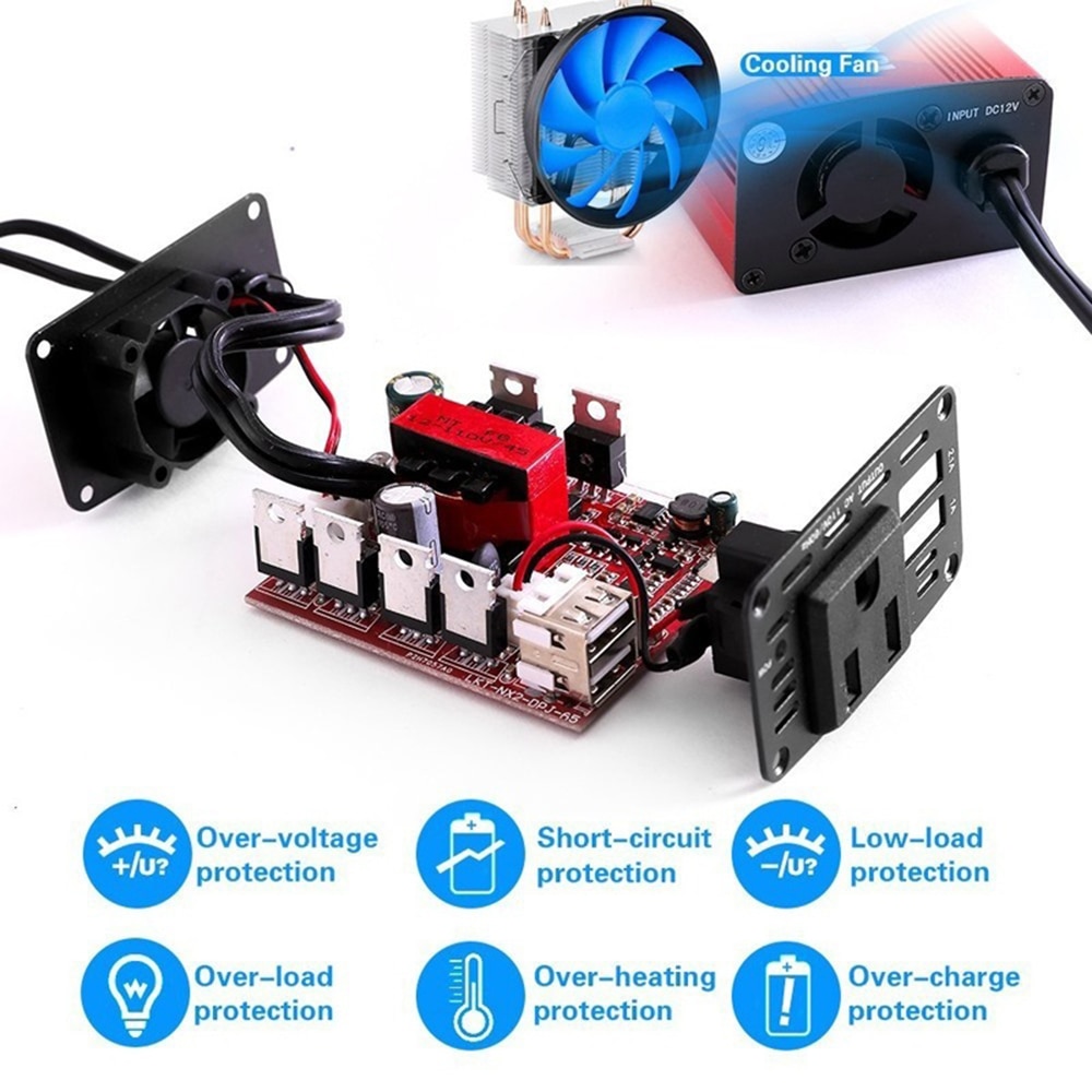 4000W/5000W/6000W Zuivere Sinus Auto Omvormer DC 12V/24V naar AC 220V Auto Converter Zonne-energie Omvormer met 2 stopcontacten & LCD-scherm voor RV, Vrachtwagen, Boot, Camping,6000W-12Vto220V