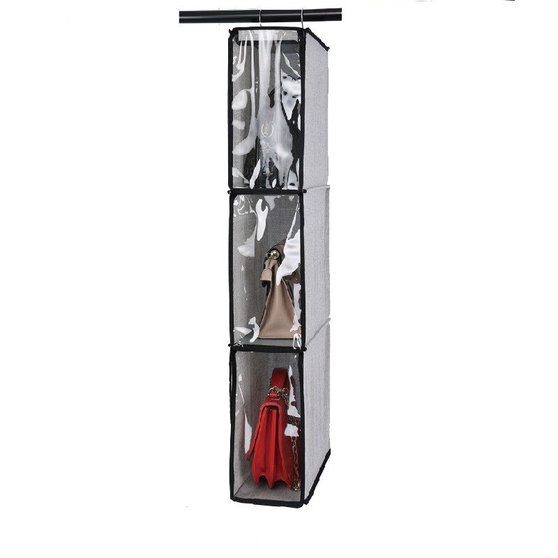3/4 Pockets Shelf Tote Rack Bag Clear Hanging Purse Handbag Organizer Storage Holder Wardrobe Closets Homewares #t2g: A