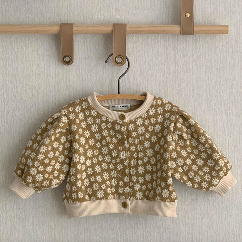 2021 inverno New Baby Girl Cardigan floreale cappotto per bambini in cotone giacca per bambina monopetto principessa manica a sbuffo top abiti