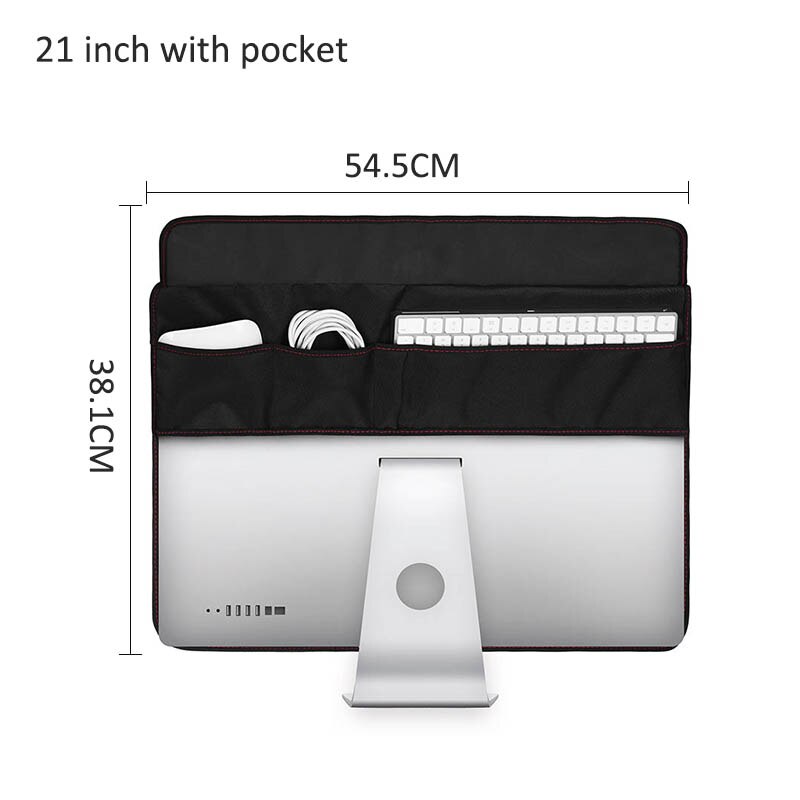 2 Styles 21 inch 27 inch Black Polyester Computer Monitor Dust Cover Protector with Inner Soft Lining LCD Screen: 21 inch with pocket