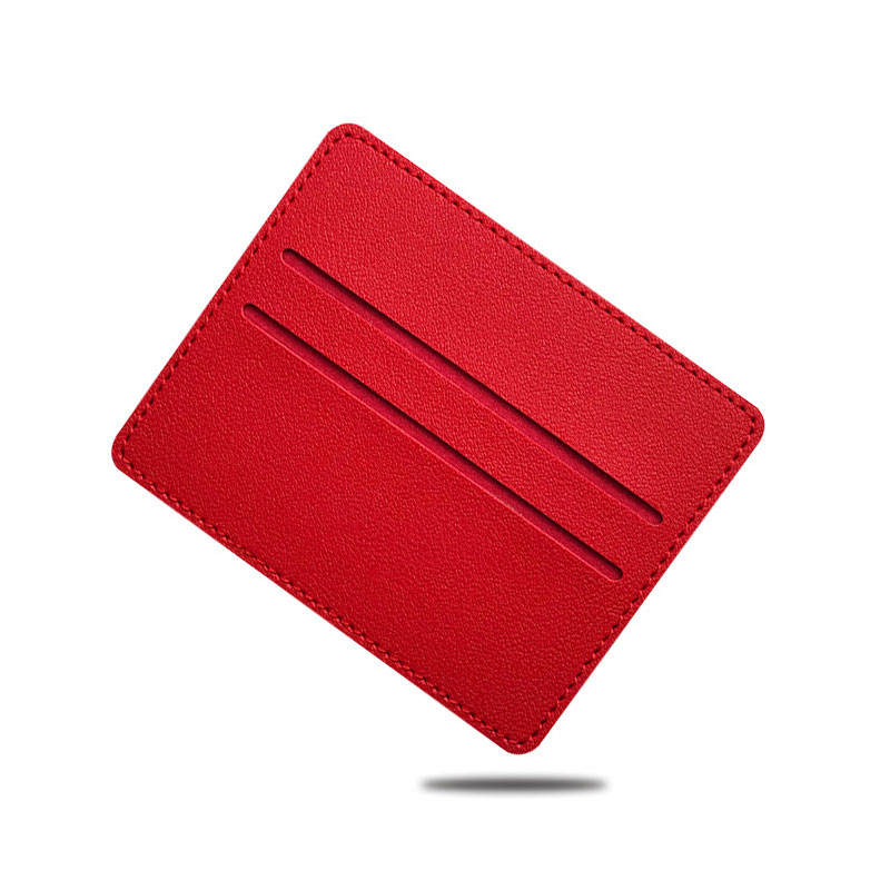 Ultradunne Pu Lederen Mini Portemonnee Slanke Bank Credit Kaarthouder Mannen Business Kleine Id Case Voor Vrouwen portemonnee 2 Slots Kaarthouder: Rood