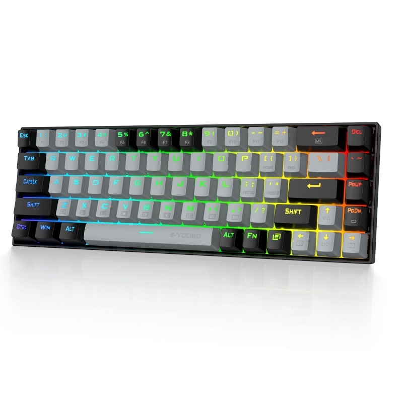 Z-686 60% Mini Mechanical Gaming Keyboard , E-Yooso 68 Keys Wired RGB Backlit Dust-Proof Switch Compact for Computer: Khaki / Red Switch