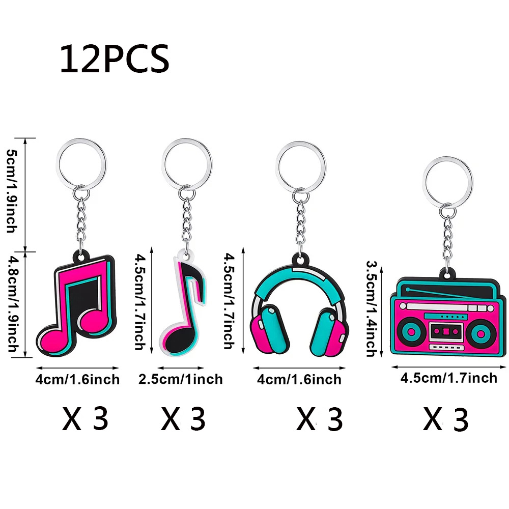 12Pcs Music Party Favors Silicone Music Keychain Musical Note Keychain Roll Themed Keychains 80s 90s Music Themed Party Supplies: Deep Sapphire