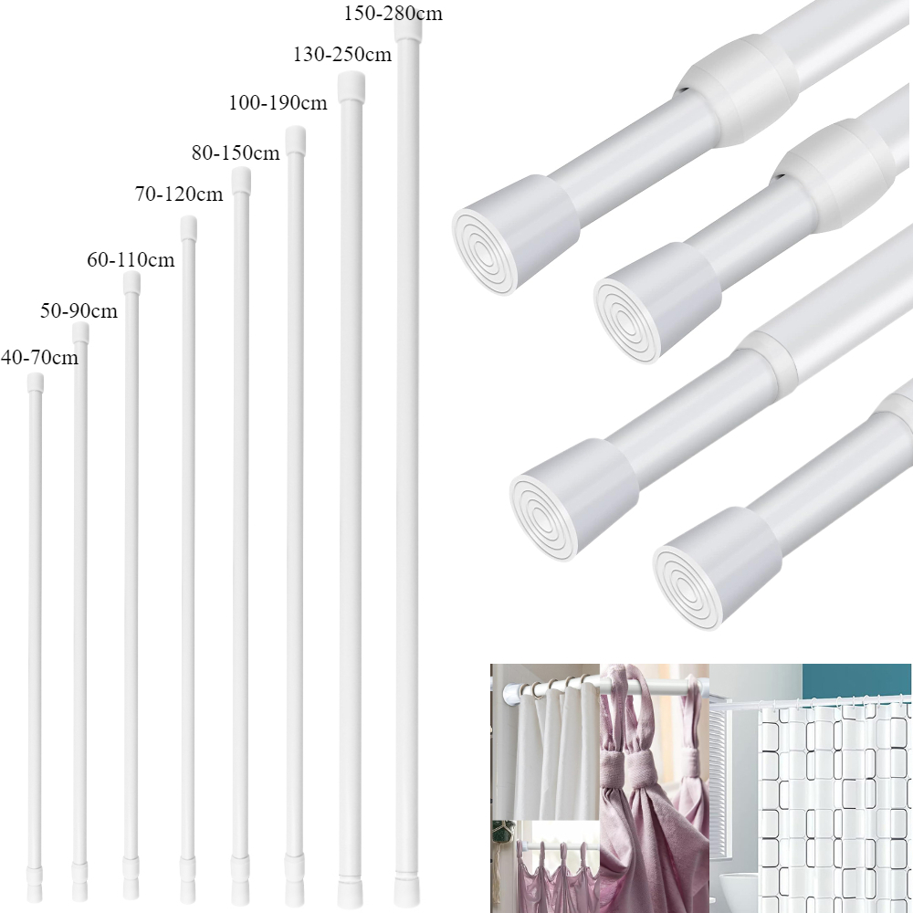 Spring Tension Curtain Rods Durable Adjustable Length Hanging Extendable Telescopic Poles for Bathroom Kitchen Cupboard No Drill