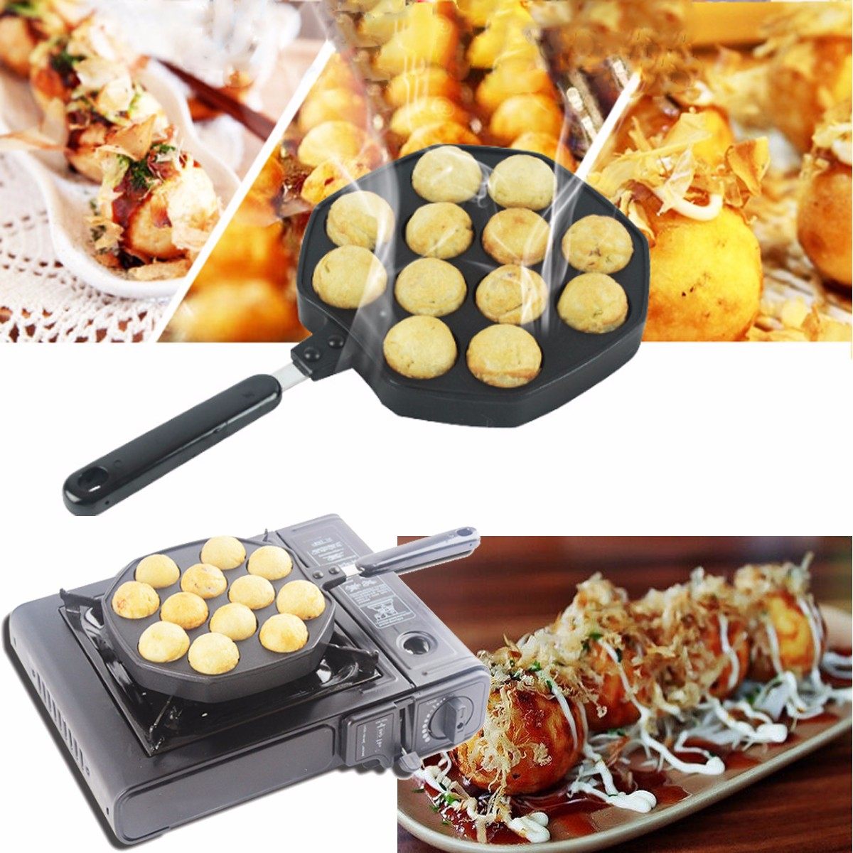 Commerciële takoyaki pan met 12 gaten, takoyaki maker voor thuis, octopusballetjes, antiaanbak bakpan, koekenpan, gegoten gehaktballenkoker