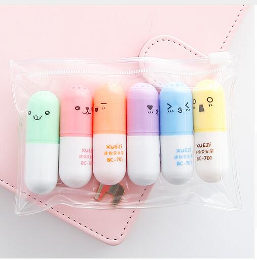 Resaltador de dibujos animados de Panda, gato, animales, Mini marcador de dibujo de 6 colores, bolígrafos, suministros de escritura para escuela y oficina, 48 unids/lote: 2