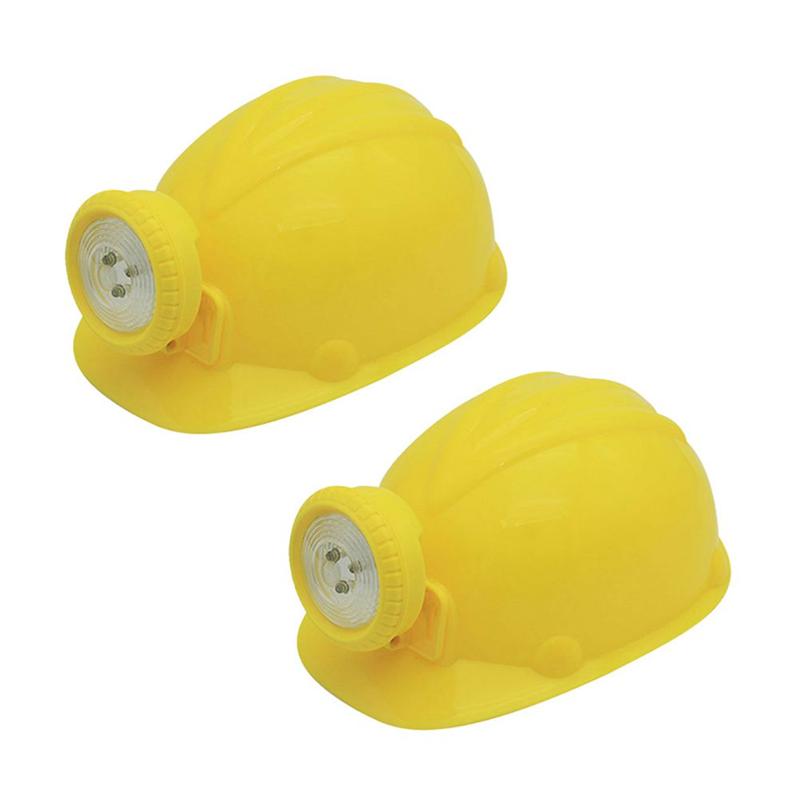 2Pcs Simulation Miner Helmet Kids Helmet Toy Role Play Safety Helmet Toy Photography Props LED Light Occupations Toys