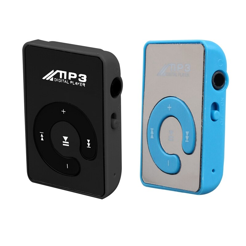 2x Mini Spiegel Clip Usb Digitale Mp3 Muziekspeler Ondersteuning 8Gb Sd Tf Card Black & Blue