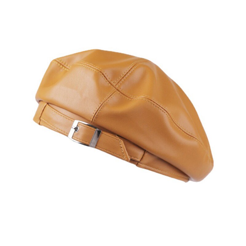 2021Women Girl belt Beret Artist Warm Wool Winter Beanie Hat Cap Vintage Plain Beret Hats Solid Color Lady leather Caps