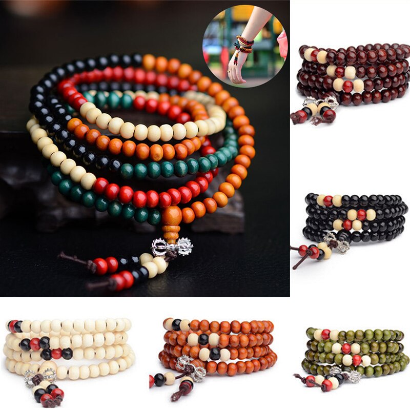 108 Kralen 8mm Natuurlijke Sandelhout Boeddhistische Boeddha Hout Gebed Kraal Mannelijke Unisex Mannen Armbanden & Bangles Sieraden Bijoux