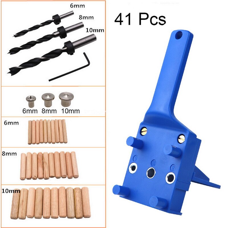 Dowel jig 6 8 10mm trä hss borrar träbearbetning jig abs plast fickhål jig borr guide verktyg för snickeri: Svart