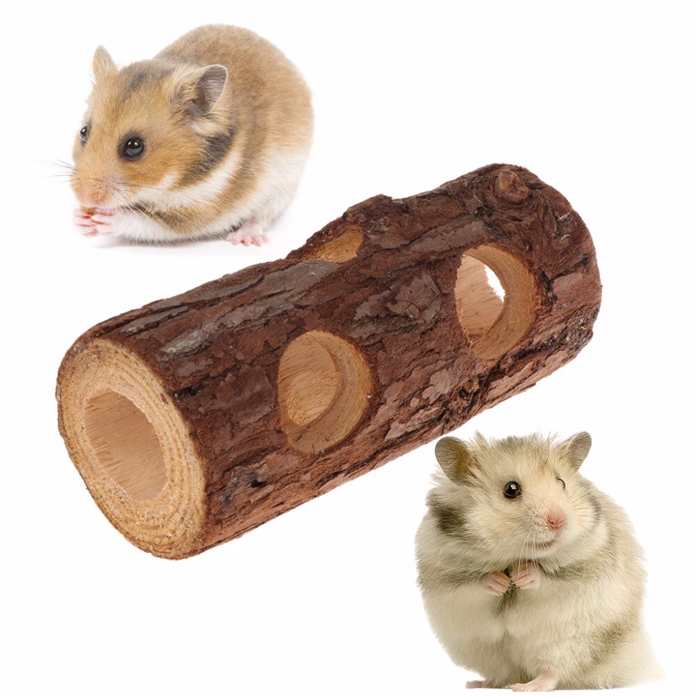 Túnel de hámster con forma de tubería, juguetes de madera Natural para masticar, mascotas pequeñas, ardilla, conejillo de indias, Chinchilla, suministros para animales pequeños, C42