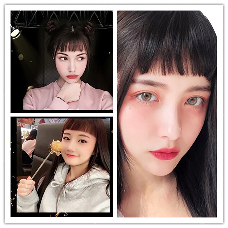 Difei stump pannelugg klips hårpynt svart brun syntetisk pannelugg hair extensions ansikt pannelugg hår for kvinner
