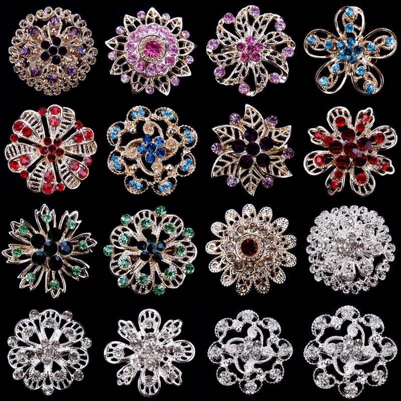 Fabriek Directe Verkoop Diverse Gold Plated Kleur Crystal Rhinestones Bloem Mode Broche Pins voor Vrouwen Diverse