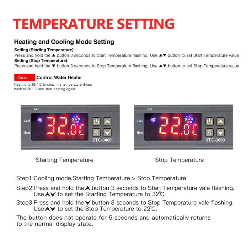 Stc-3000 Led Digital Temperature Controller Thermostat Control Heating Cooling Sensor Humidity Meter