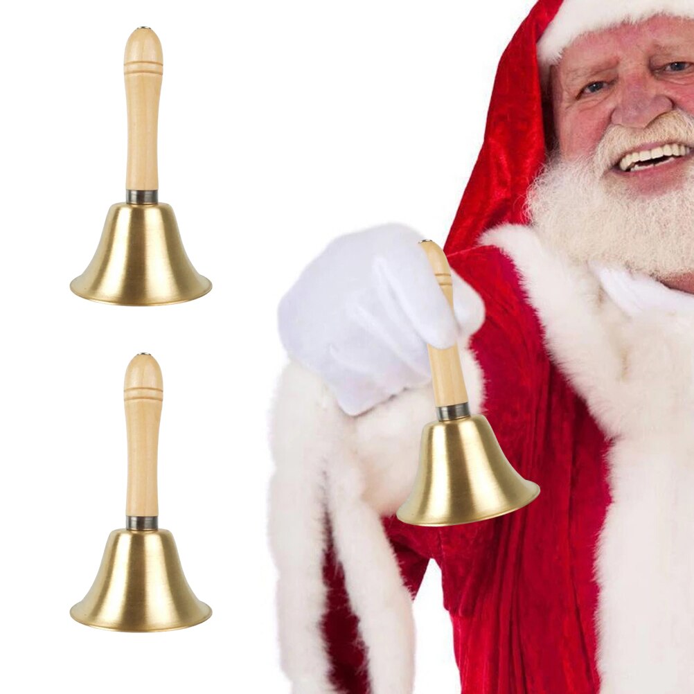 Brass Hand Bell Loud Call Bell Handbell Desk Ringbell with Wooden Handle for Wedding Festival Decoration Food Line Alarm