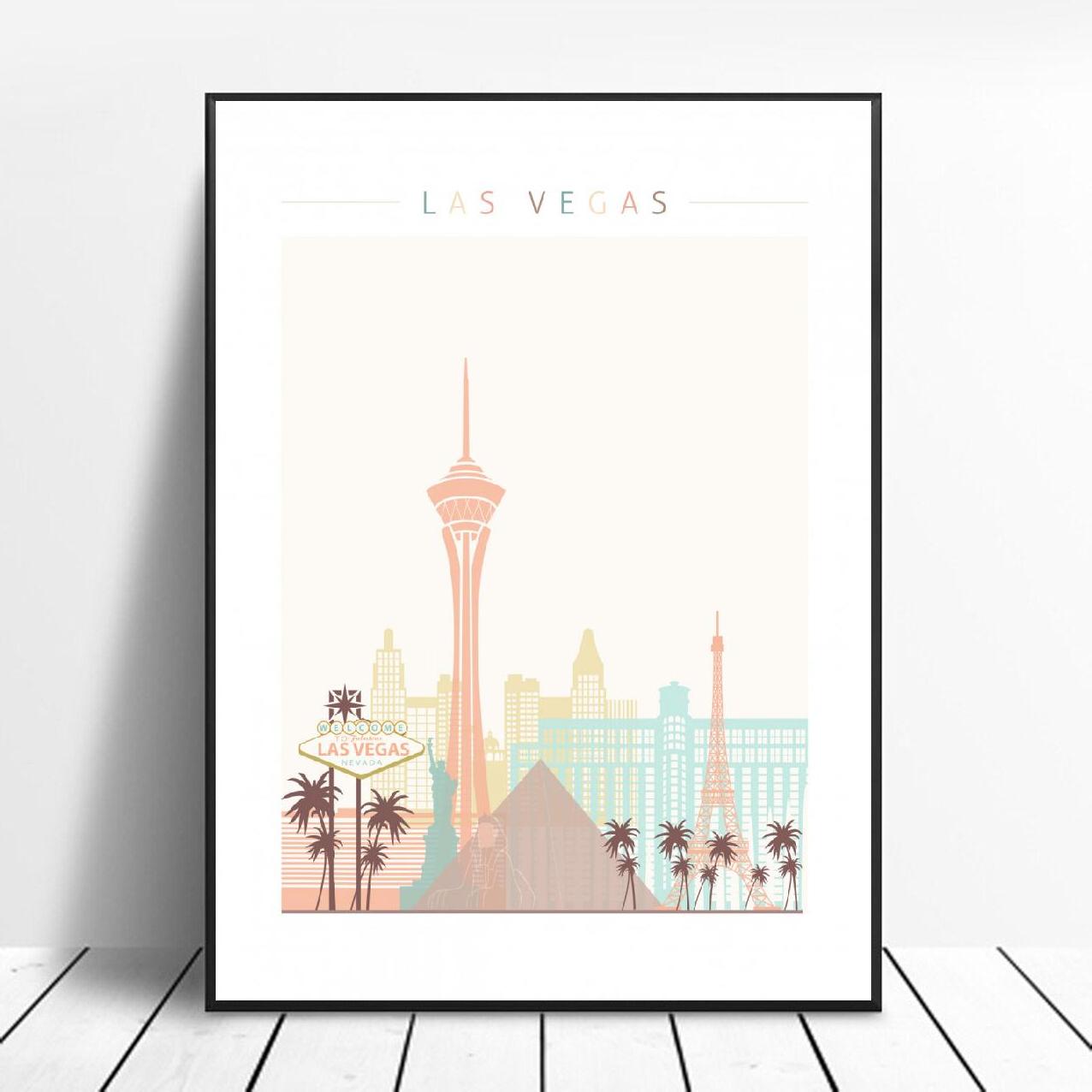Las Vegas Skyline Leinwand Druck Wand Kunst Poster Bild Moderne Minimalist Schlafzimmer Wohnzimmer Dekoration Kein Rahmen