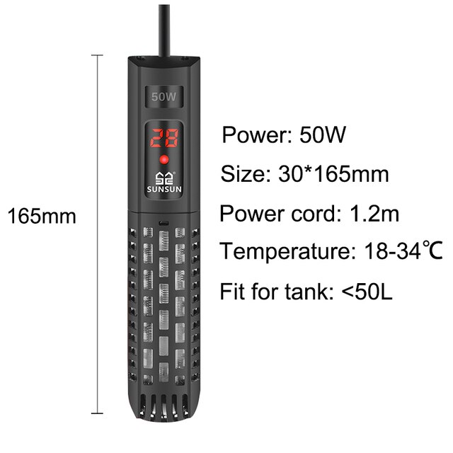 Aquarium Submersible Heater Fish Tank LCD Display Digital Adjustable Water Heating Rod Constant Temperature Control 500W: 50w / US