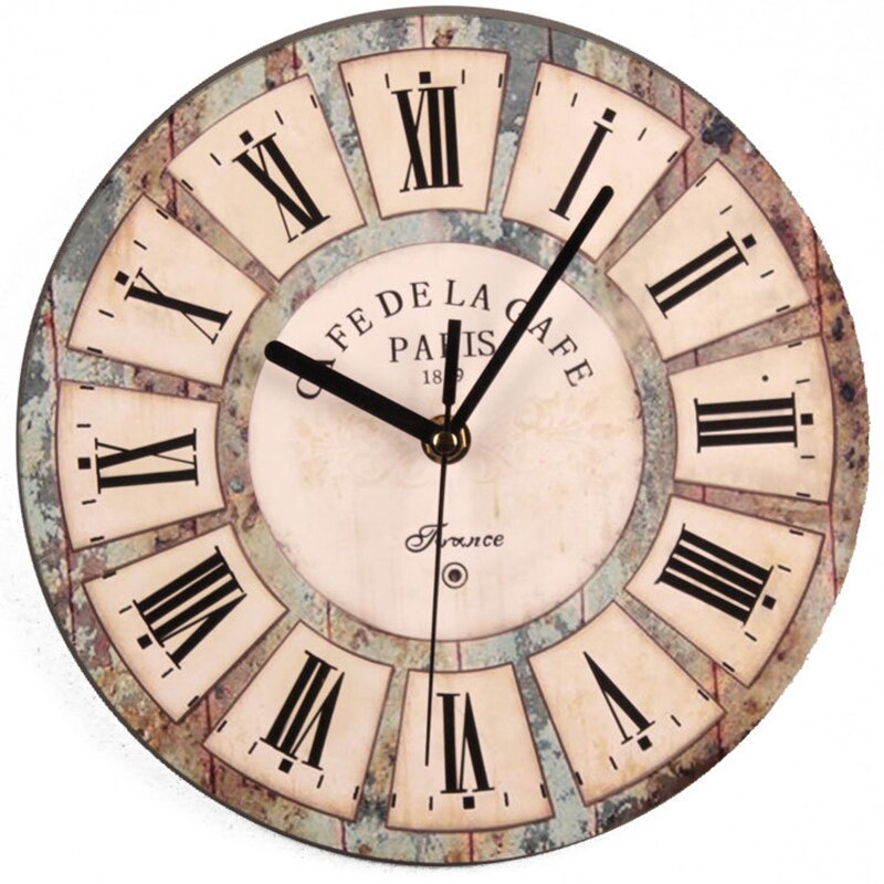 Vintage Wall Clock 25cm Tuscan Style Quartz Wall Clock Retro Roman Numeral Clock Wooden Clock Living Room Wall Decoration: H