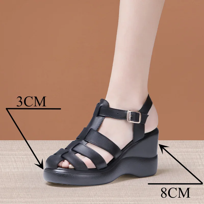 8 cm Kleine Maat 32-43 Dicht Hoofd Dikke Bodem Gladiator Sandalen Zomer 2024 Casual Hoge Hakken Platform Wiggen Schoenen Kantoor Strand